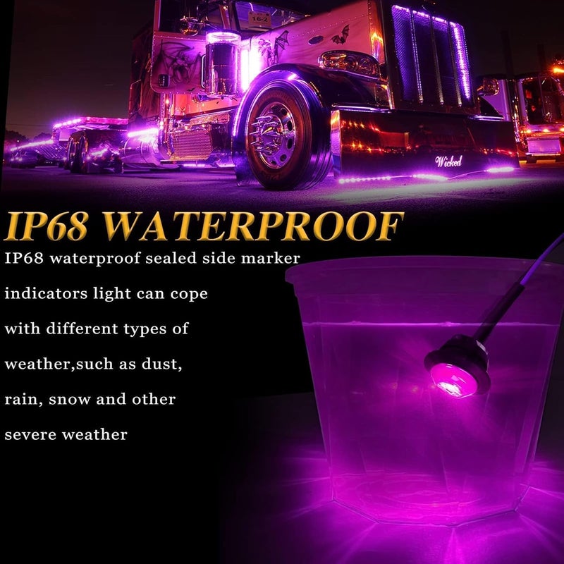 ALFU 20pcs Purple 3/4" Round LED Trailer Side Marker Clearance Lights Front Rear Signal Marker Indicators Tail Light Waterproof for Boat Lorry Truck Pickup Bus RV Car Bus Van - Image 4